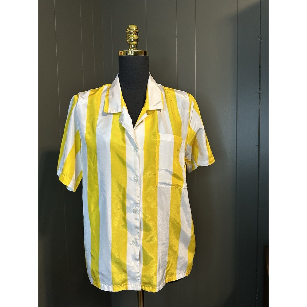 Vintage Impressions Of California Yellow White Striped Short Sleeve Blouse 12